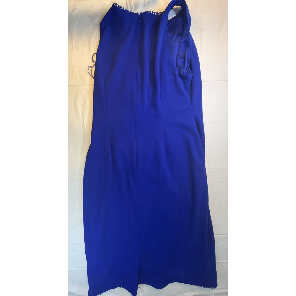 💙 Adrianna Papell Blue Ruched Cocktail Evening Dress Women's Size 16 Strappy - Picture 7 of 9